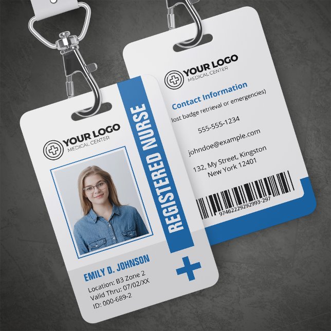Badge Infirmière diplômée RN Photo & Code-barres bleu (Créateur téléchargé)