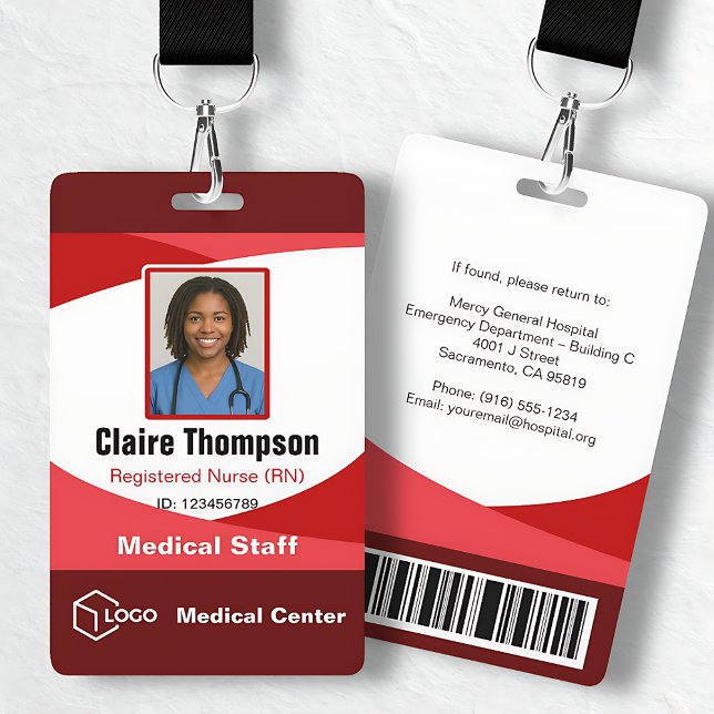 Badge Infirmière diplômée RN Photo ID Rouge Blanc (Red White Registered Nurse RN Photo ID Badge)