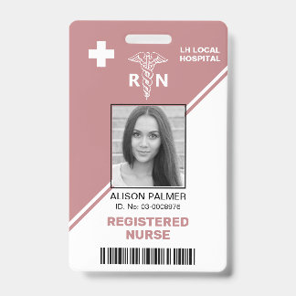 Badge Infirmière diplômée RN triangle géométrique rose p