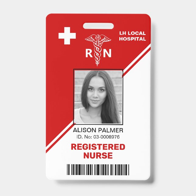 Badge Infirmière diplômée RN triangles rouges géométriqu (Avant)