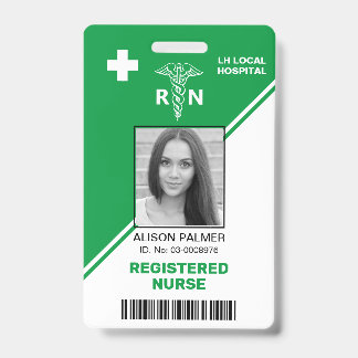 Badge Infirmière diplômée RN triangles verts géométrique