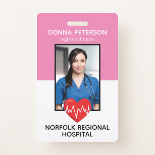 Badge Infirmière inscrite RN Médicale Pink Photo ID Trav