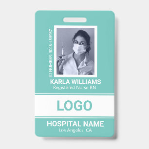 Badge Infirmière inscrite RN Modèle photo blanc et vert