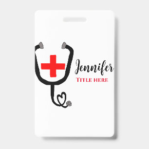 Badge Infirmière médecin rouge plus stéthoscope ajouter