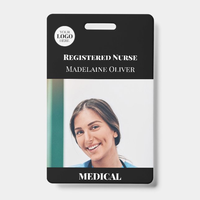Badge Infirmière Médicale ID Photo Noir Logo Simple Badg (Front)