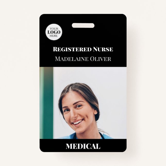 Badge Infirmière Médicale ID Photo Noir Logo Simple Badg (Devant)