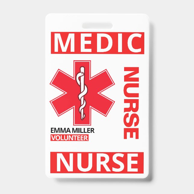 Badge Infirmière Médicale rouge Nom personnalisé Employé (Face)