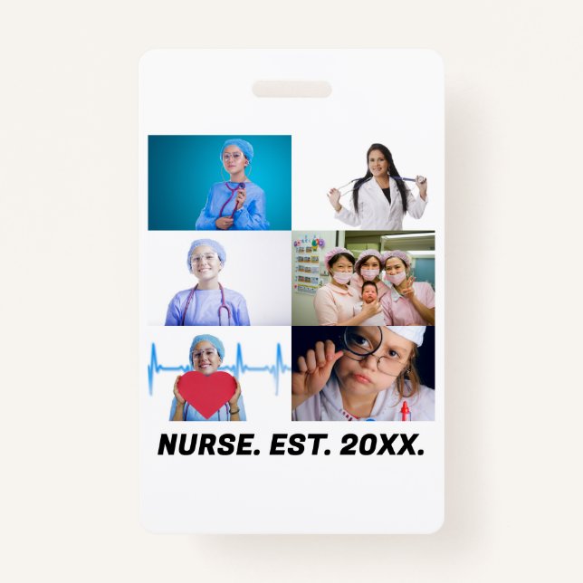Badge Infirmière personnalisée EST 20XX 6 photo collage (Devant)