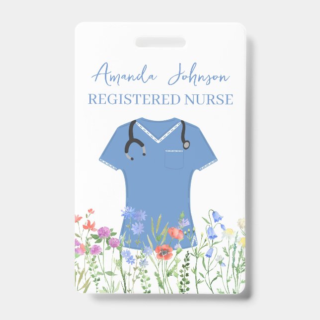 Badge Infirmière personnalisée RN LPN NP Blue Scrubs (Avant)