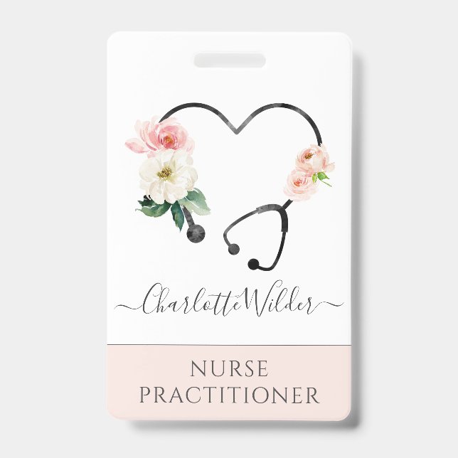 Badge Infirmière praticienne stéthoscope floral (Avant)