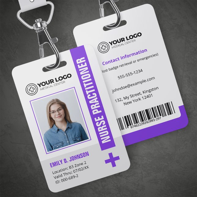 Badge Infirmière praticienne violette NP Photo et code-b (Créateur téléchargé)
