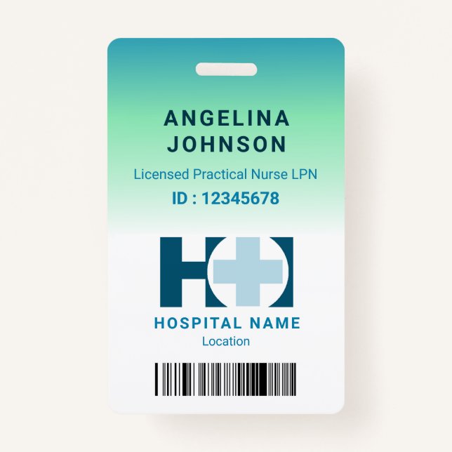 Badge Infirmière pratique autorisée LNP Bleu Nom vert ID (Devant)