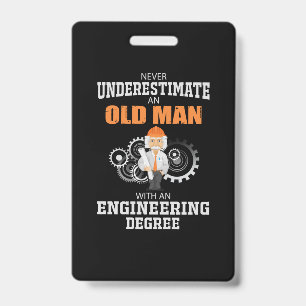 Badge Ingénieur vieil homme avec un diplôme d'ingénieur