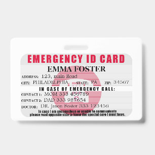 Badge Insigne de carte d'identité Médicale d'urgence