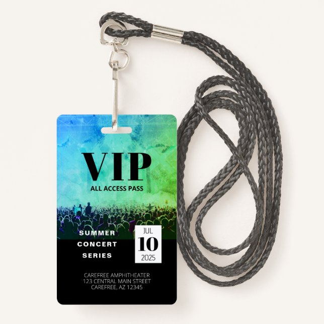 Badge Insigne de concert personnalisé VIP All Access (Devant avec lanière)