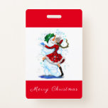 Badge Insigne de fête de Noël Snowman and Girl Dance<br><div class="desc">Badges avec Happy Snowman and Girl Dance Tango Christmas Party Dessin de dessin amusant - Choisissez / Ajoutez votre texte unique / Nom / Couleur - Faites votre cadeau spécial - Redimensionnez et déplacez ou ajoutez des éléments / texte avec outil de personnalisation! Dessin et design par MIGNED. S'il vous...</div>