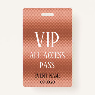 Badge Insigne de l'événement Girly Rose Gold VIP Access