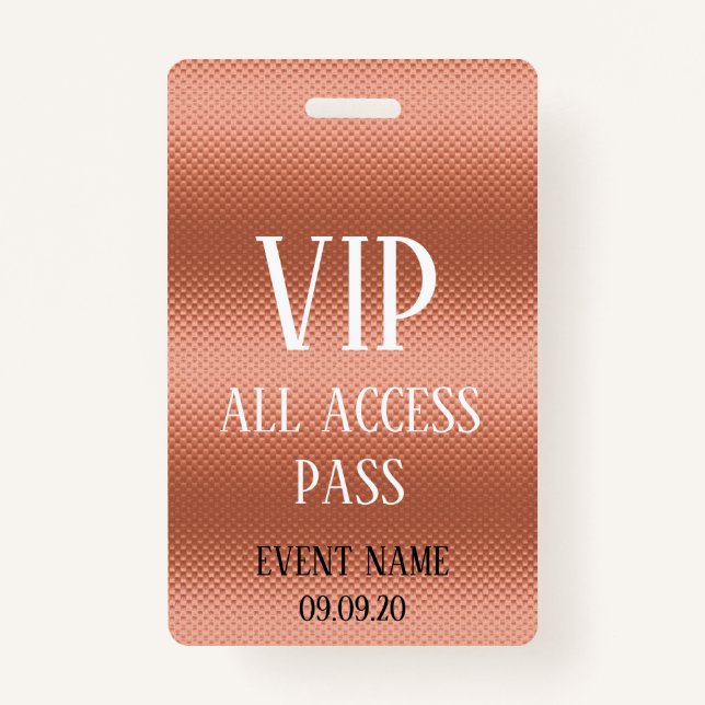 Badge Insigne de l'événement Girly Rose Gold VIP Access (Devant)