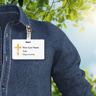 Badge Insigne de nom avec Croix d'or chrétienne