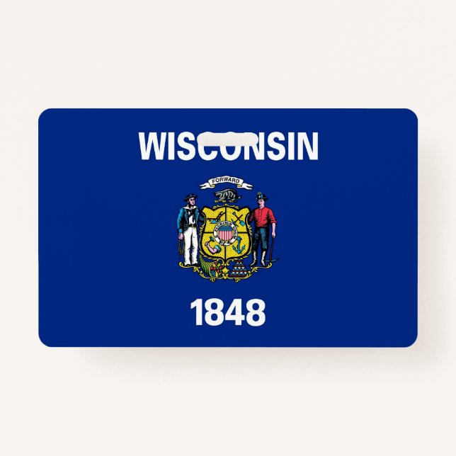 Badge Insigne de nom avec drapeau de l'État du Wisconsin (Devant)