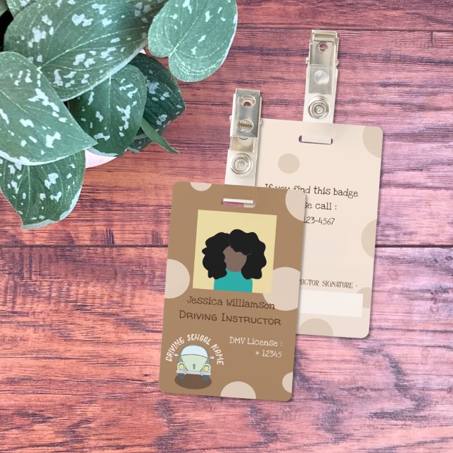 Badge Insigne d'ID photo vertical de l'instructeur de co (Double-sided driving instructor photo ID badge .)