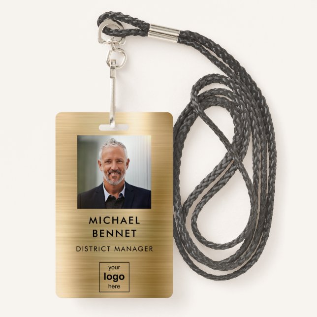 Badge Insigne d'identification photo de l'employé en mét (Devant avec lanière)