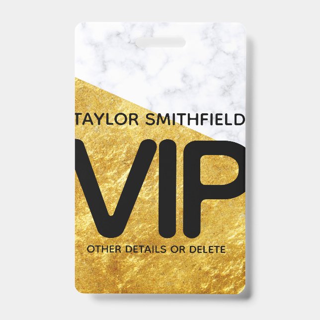 Badge insigne en marbre doré moderne VIP lanyard personn (Front)