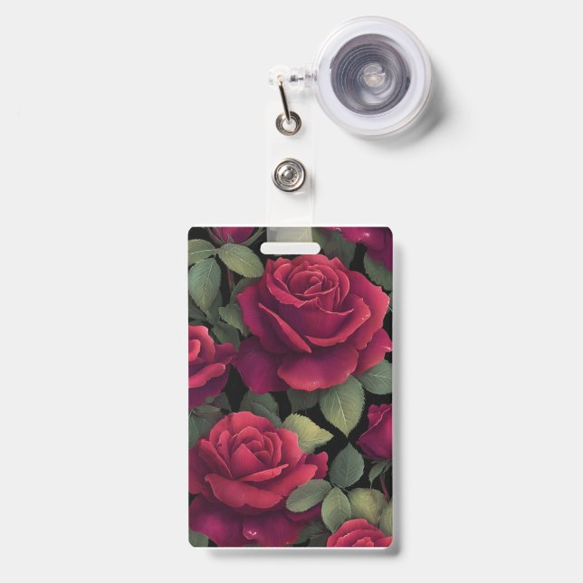 Badge Insigne floral Rose Rouge. (Avant avec rétractable)