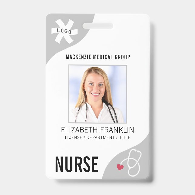 Badge Insigne Médicale Stethoscope gris modifiable INFIR (Avant)
