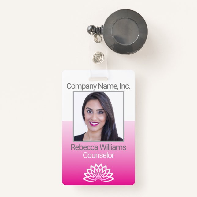 Badge Insigne photo de l'employé - rose (Front with Retractable)