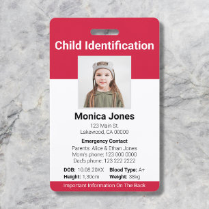 Badge Insigne rouge photo d'identification de l'enfant