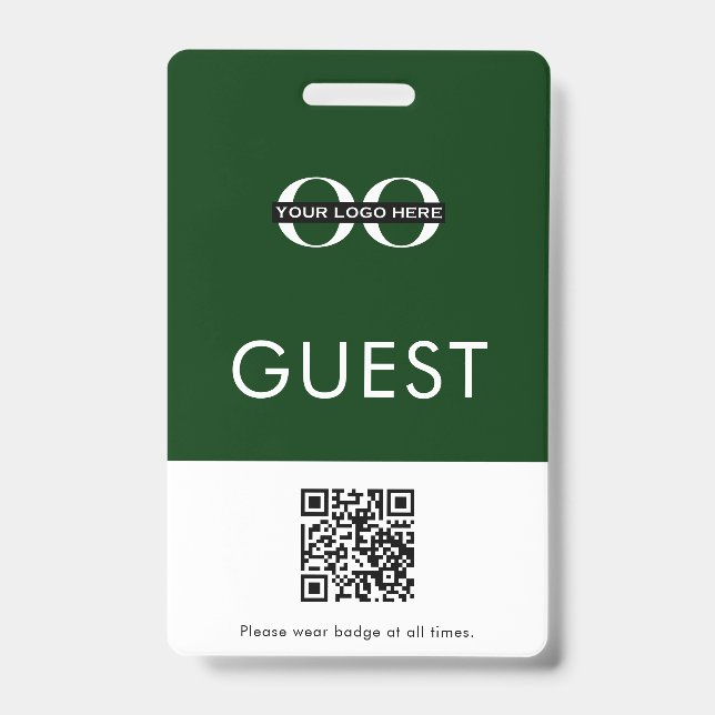 Badge Insigne vert invité avec logo personnalisé et code (Avant)