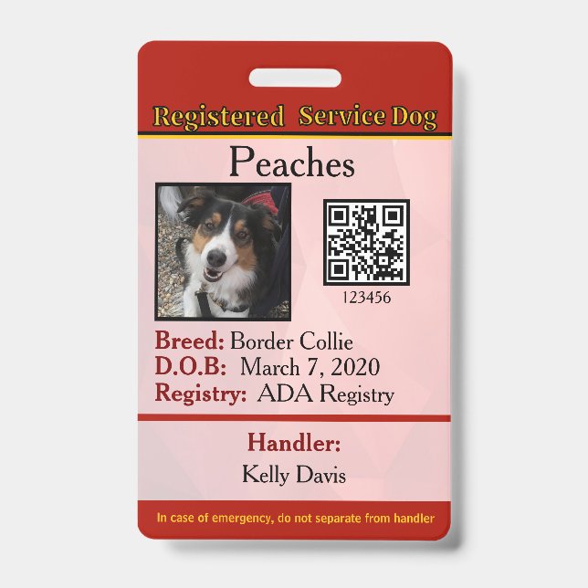 Badge Insigne vertical Service Dog Canada (Avant)