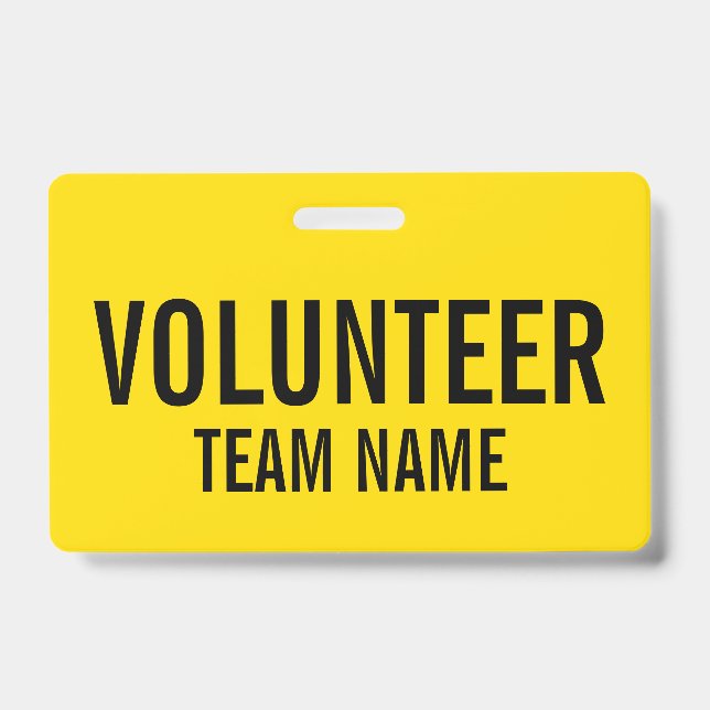 Badge Insigne volontaire jaune avec nom d'équipe personn (Face)
