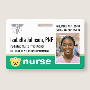 Badge Insignes de puéricultrice avec photo et logo ours 