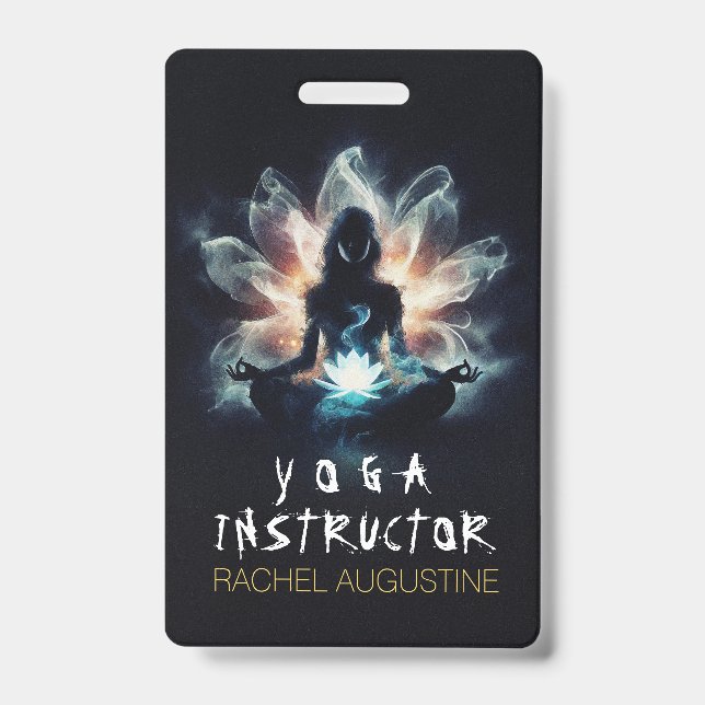 Badge Instructrice de yoga en position de méditation ent (Avant)