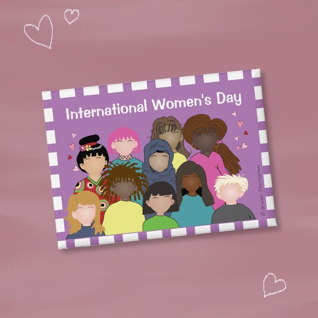 Badge International Women's Day | March Pin Button (May 8 is International Women's Day . Celebrate with this cute rectangular button . )