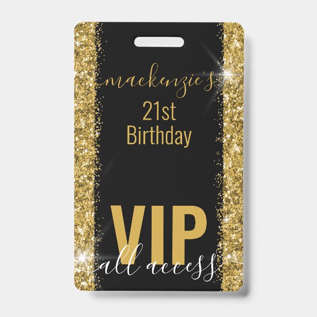 Badge Invitation à la fête VIP d'anniversaire Black Gold (Avant)