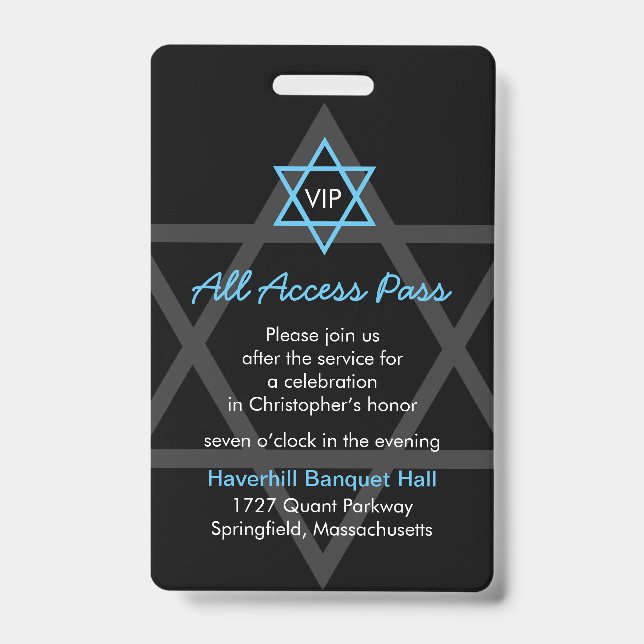 Badge Invitation à la réception de la Bar Mitzvah Black  (Avant)