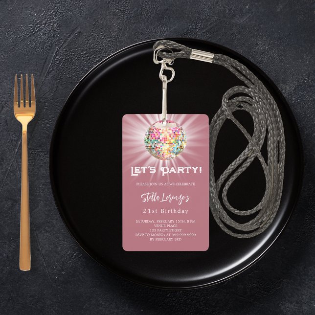 Badge Invitation anniversaire rose gold soirée disco (Créateur téléchargé)