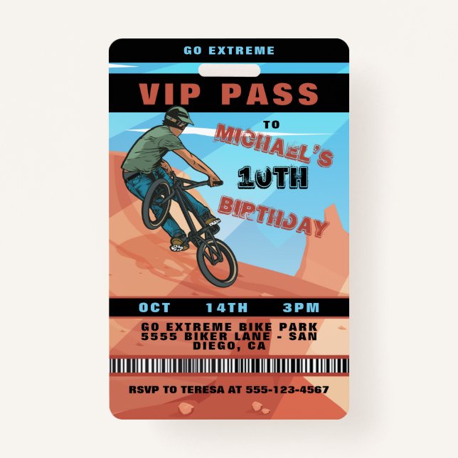 Badge Invitation d'anniversaire BMX Racing BIke (Devant)