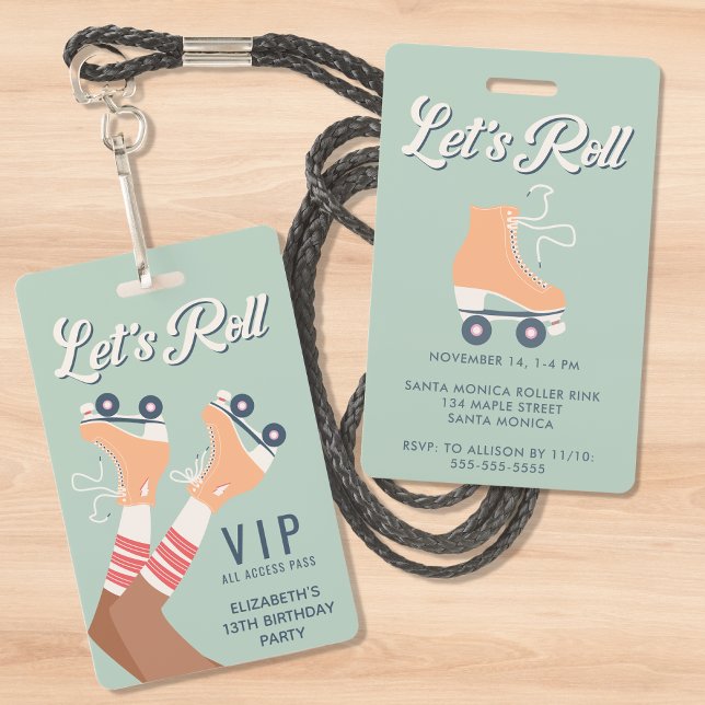 Badge Invitation d'anniversaire de patin à roulettes rét (Créateur téléchargé)