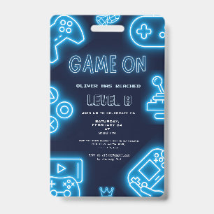 Badge Invitation d'anniversaire jeux vidéo Neon Any year
