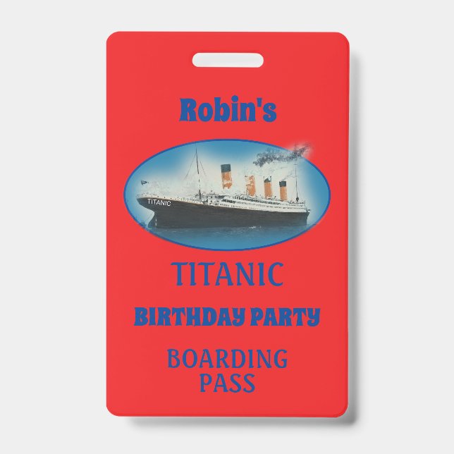 Badge Invitation d'anniversaire Titanic Bateau à vapeur  (Avant)