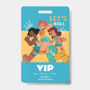 Badge invitation d'anniversaire VIP pour fille patineuse