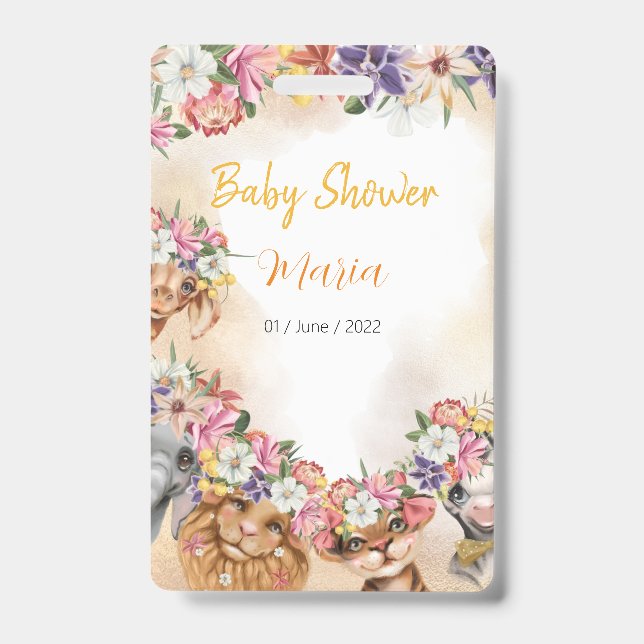 Badge Invitation de baby shower Safari wildone or (Avant)
