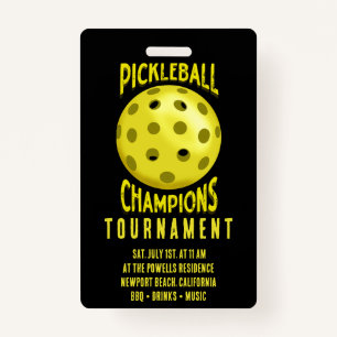 Badge Invitation du tournoi de Pickleball Jaune Noir