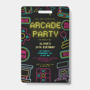 Badge Invitation jeux vidéo arcade pour n'importe quelle