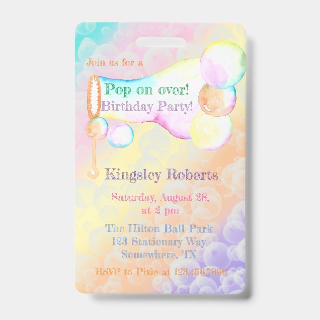 Badge Invitation pour l'anniversaire des enfants avec de (Avant)