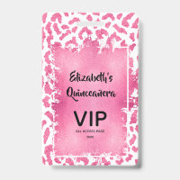 Invitation Quinceañera VIP Pass Léopard Rose Blanc